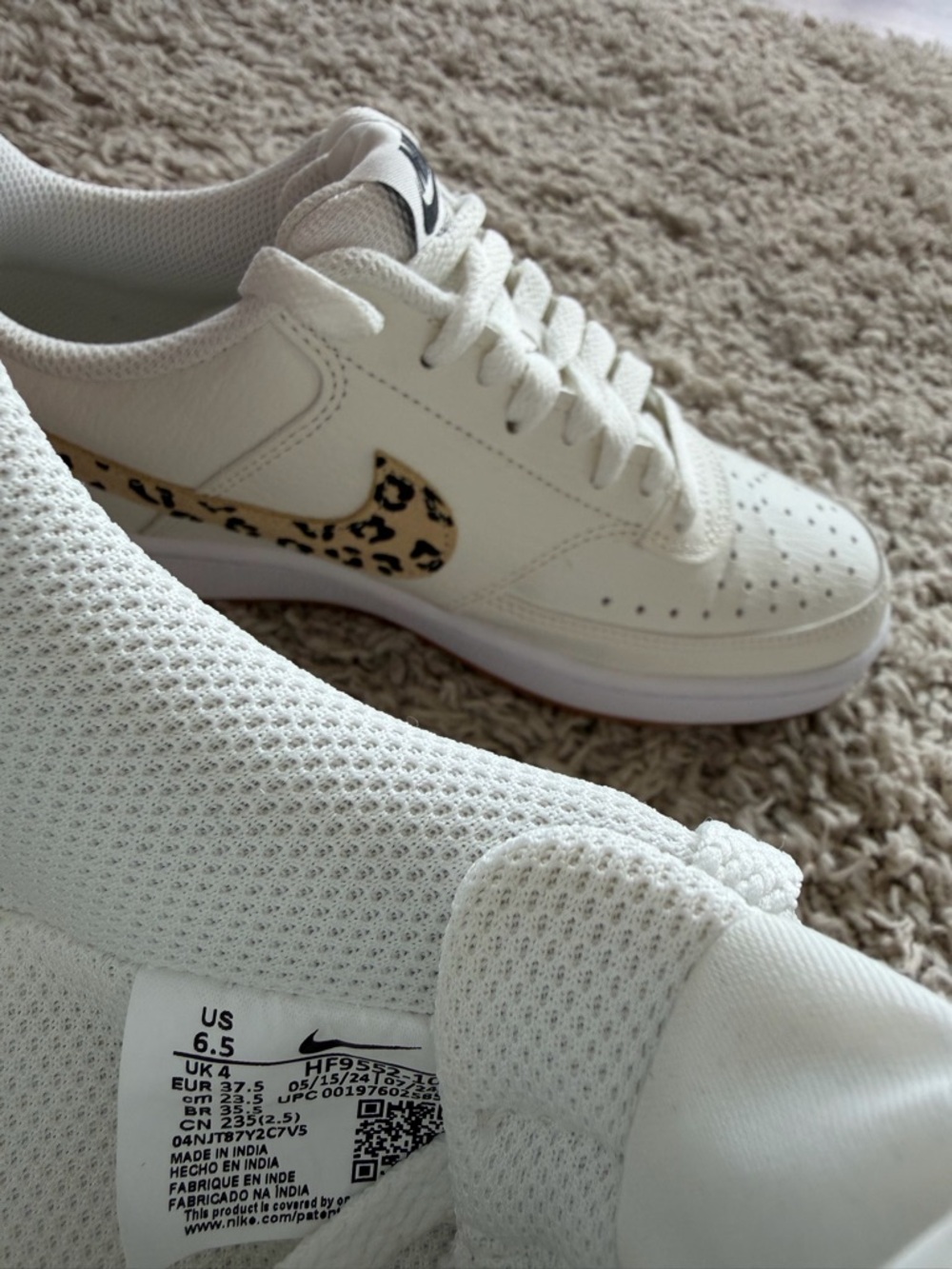 Nike Women’s White Sneakers with Leopard-Print Swoosh Court Vision - Picture 7 of 8
